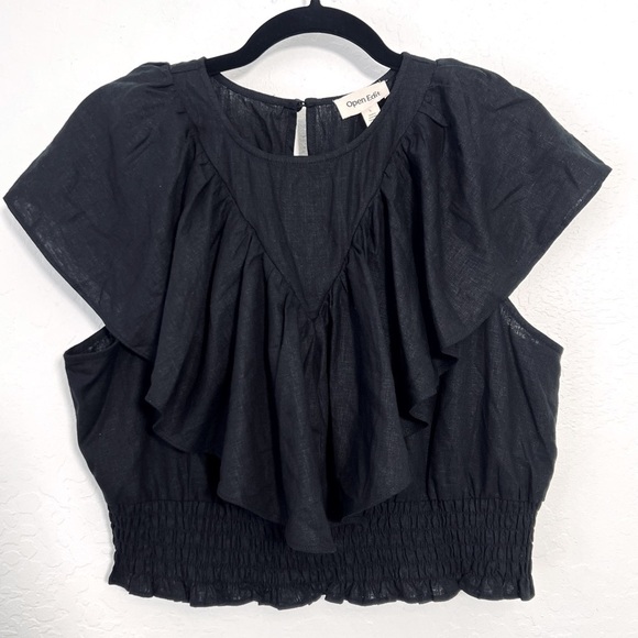 Open Edit Linen Black Blouse Large - Picture 1 of 4